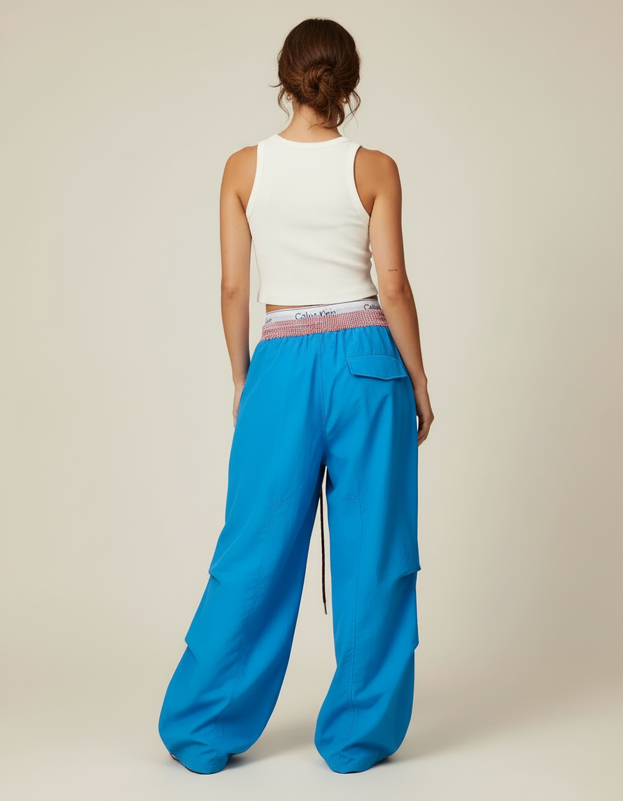 Pantalon Cargo Bleu Ample Parachute Multi-Poches Femme - Polyester - vue 2