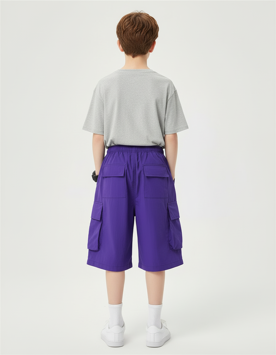Pantalon Cargo Violet Ample Poches Garçon Décontracté - Polyester - vue 2