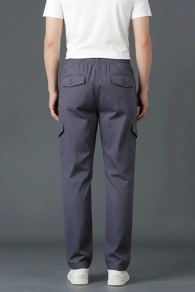 Pantalon Cargo Gris Droit Homme Coton Élastique - vue 2