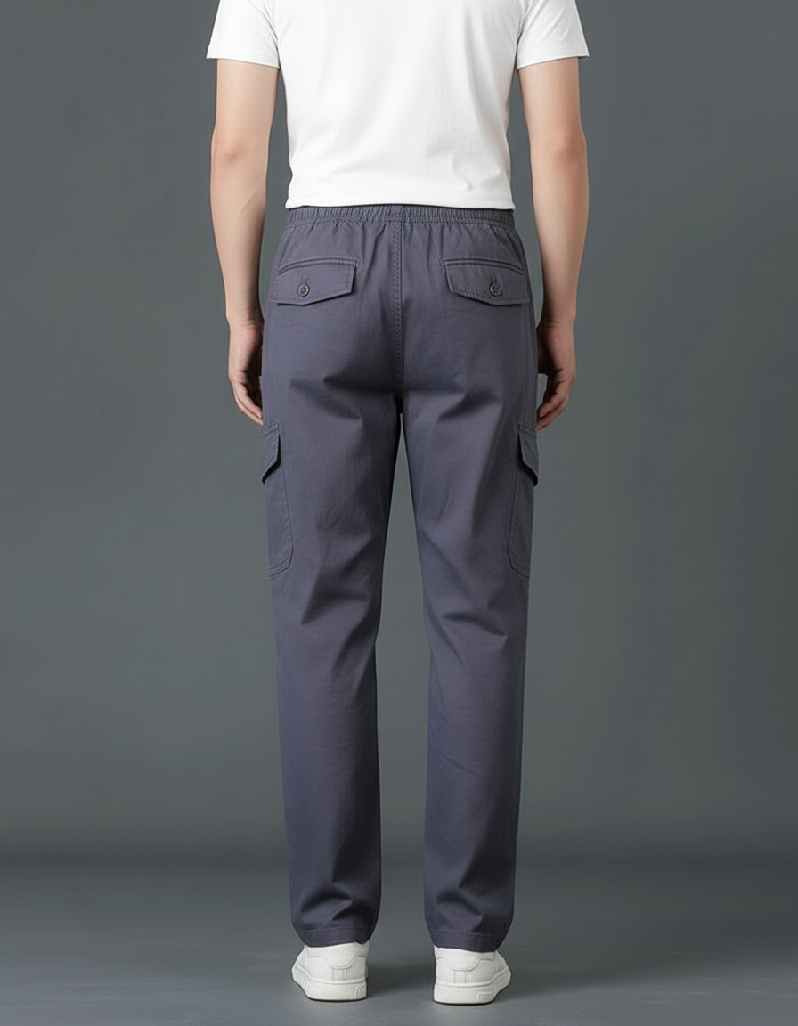 Pantalon Cargo Gris Droit Homme Coton Élastique - vue 2