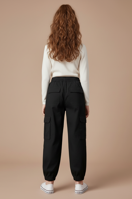 Pantalon Cargo Noir Ample Coton Fille Poches - vue 2