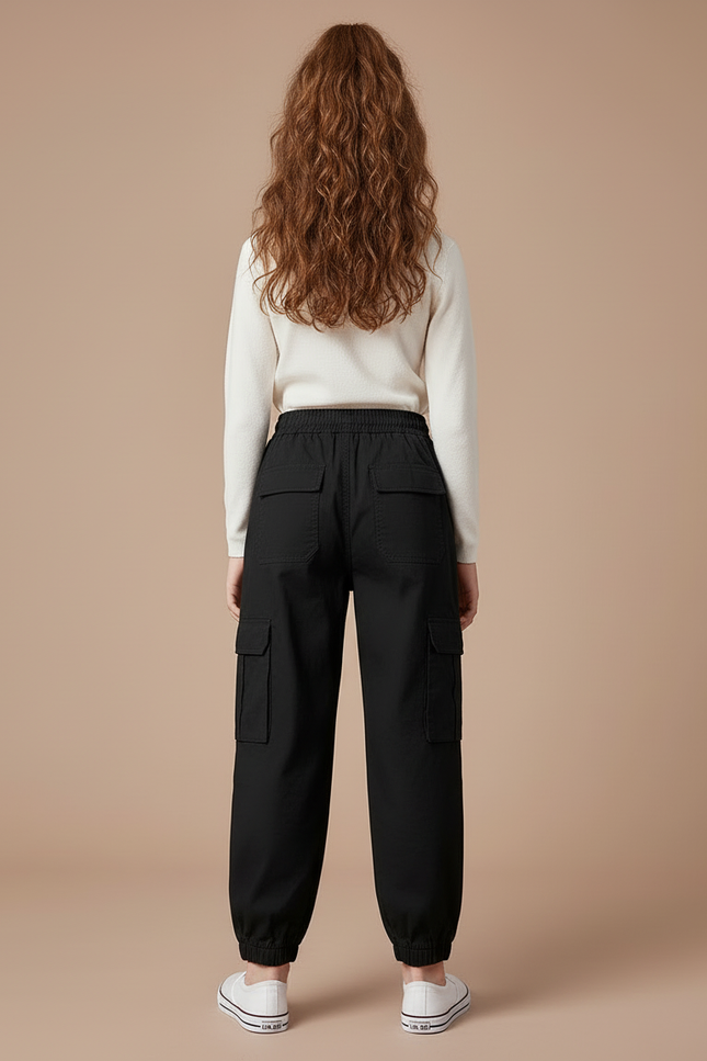 Pantalon Cargo Noir Ample Coton Fille Poches - vue 2