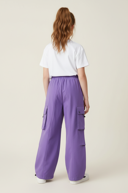 Pantalon Cargo Ample Violet Poches Fille - Toile - vue 2