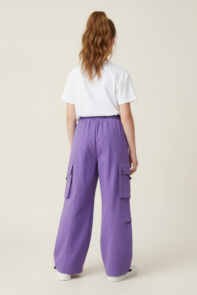 Pantalon Cargo Ample Violet Poches Fille - Toile - vue 2
