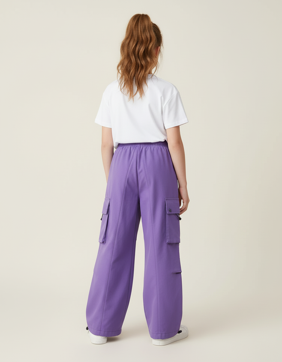 Pantalon Cargo Ample Violet Poches Fille - Toile - vue 2