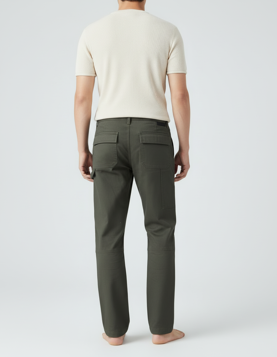 Pantalon Cargo Vert Ample Coton Renforcé Homme - Kaki - vue 2