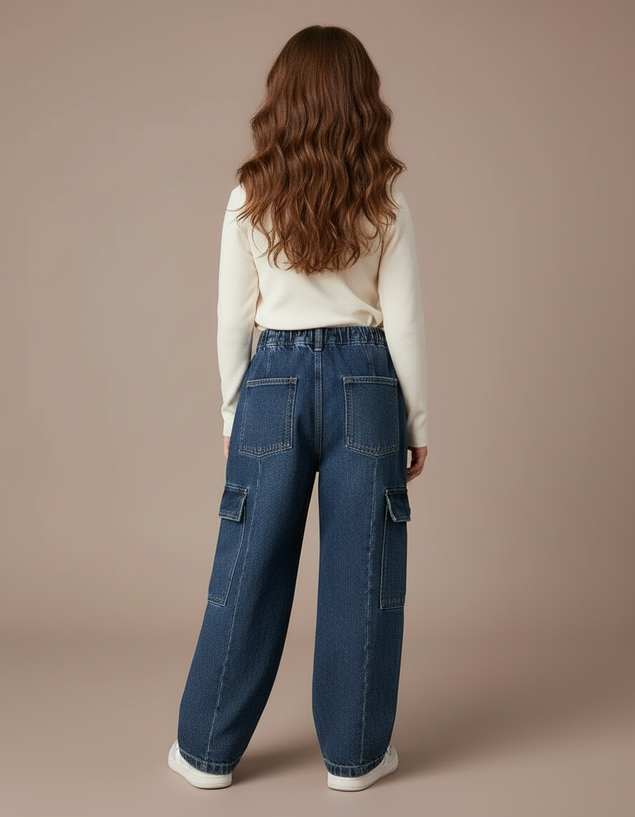 Pantalon Cargo Denim Ample Poches Latérales - Bleu Jean - vue 2