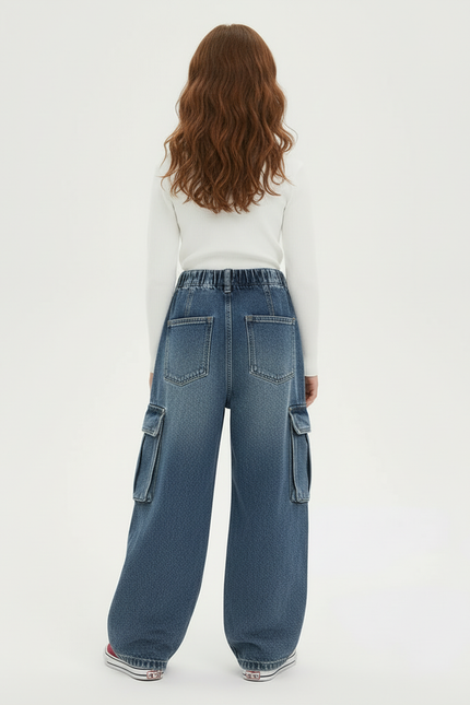 Pantalon Cargo Jean Ample Bleu Fille - vue 2