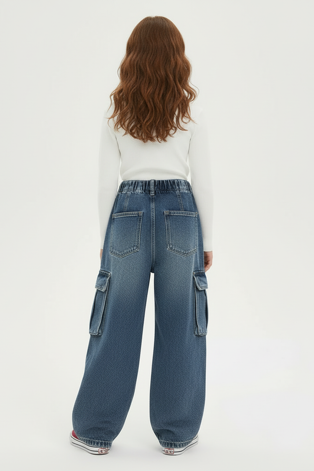 Pantalon Cargo Jean Ample Bleu Fille - vue 2