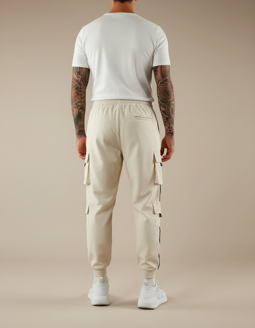 Pantalon Cargo Blanc Cassé - Beige Polyester - vue 2