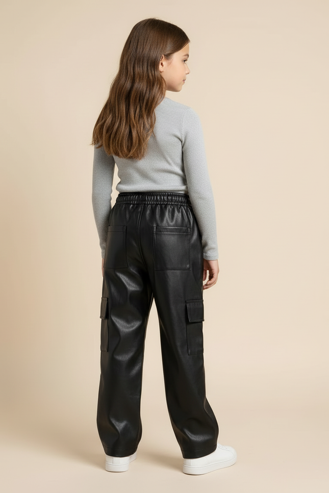 Pantalon Cargo Cuir Noir - Simili cuir - vue 2