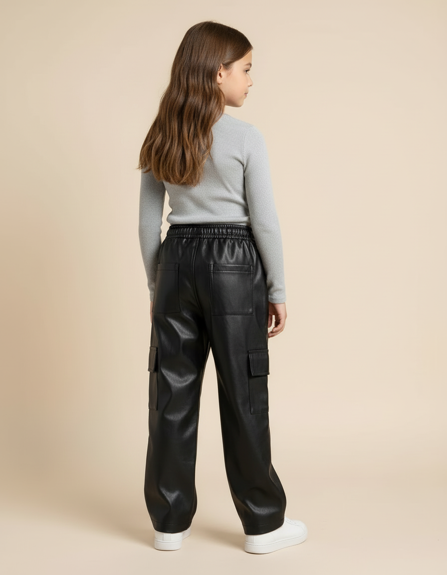Pantalon Cargo Cuir Noir - Simili cuir - vue 2