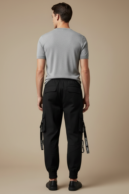 Pantalon Cargo Noir Jogger Techwear Rubans Ample - Polyester - vue 2