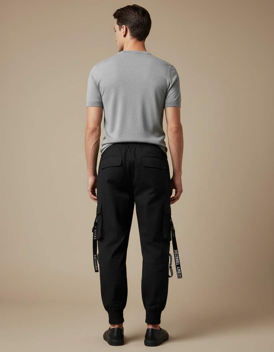 Pantalon Cargo Noir Jogger Techwear Rubans Ample - Polyester - vue 2