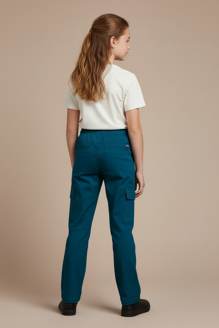 Pantalon Cargo Bleu Canard Cordon Droit Enfant - Toile - vue 2