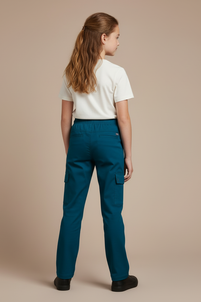 Pantalon Cargo Bleu Canard Cordon Droit Enfant - Toile - vue 2