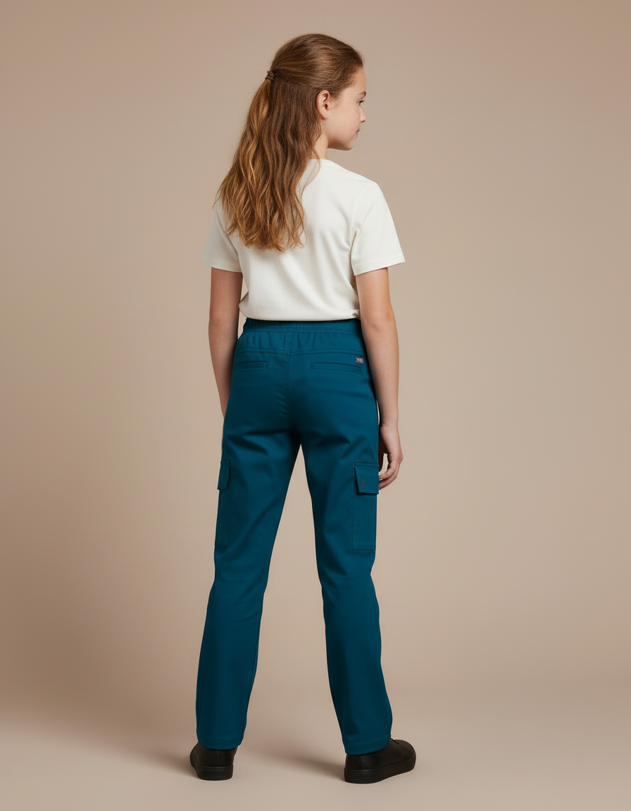 Pantalon Cargo Bleu Canard Cordon Droit Enfant - Toile - vue 2
