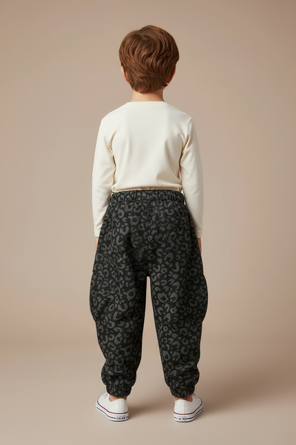 Pantalon Cargo Léopard Gris Ample Molletonné Enfant - vue 2
