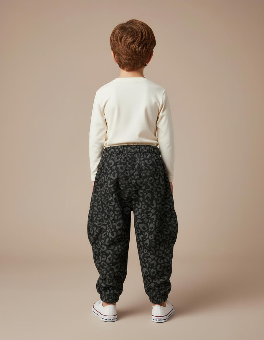 Pantalon Cargo Léopard Gris Ample Molletonné Enfant - vue 2