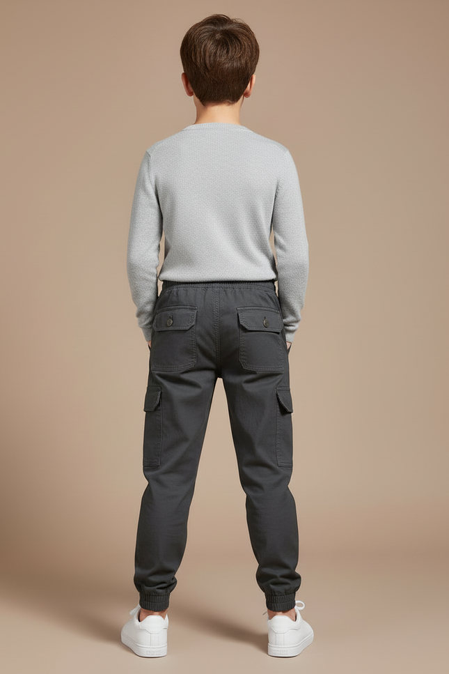 Pantalon Cargo Gris Chiné Coton Multipoches Enfant - vue 2