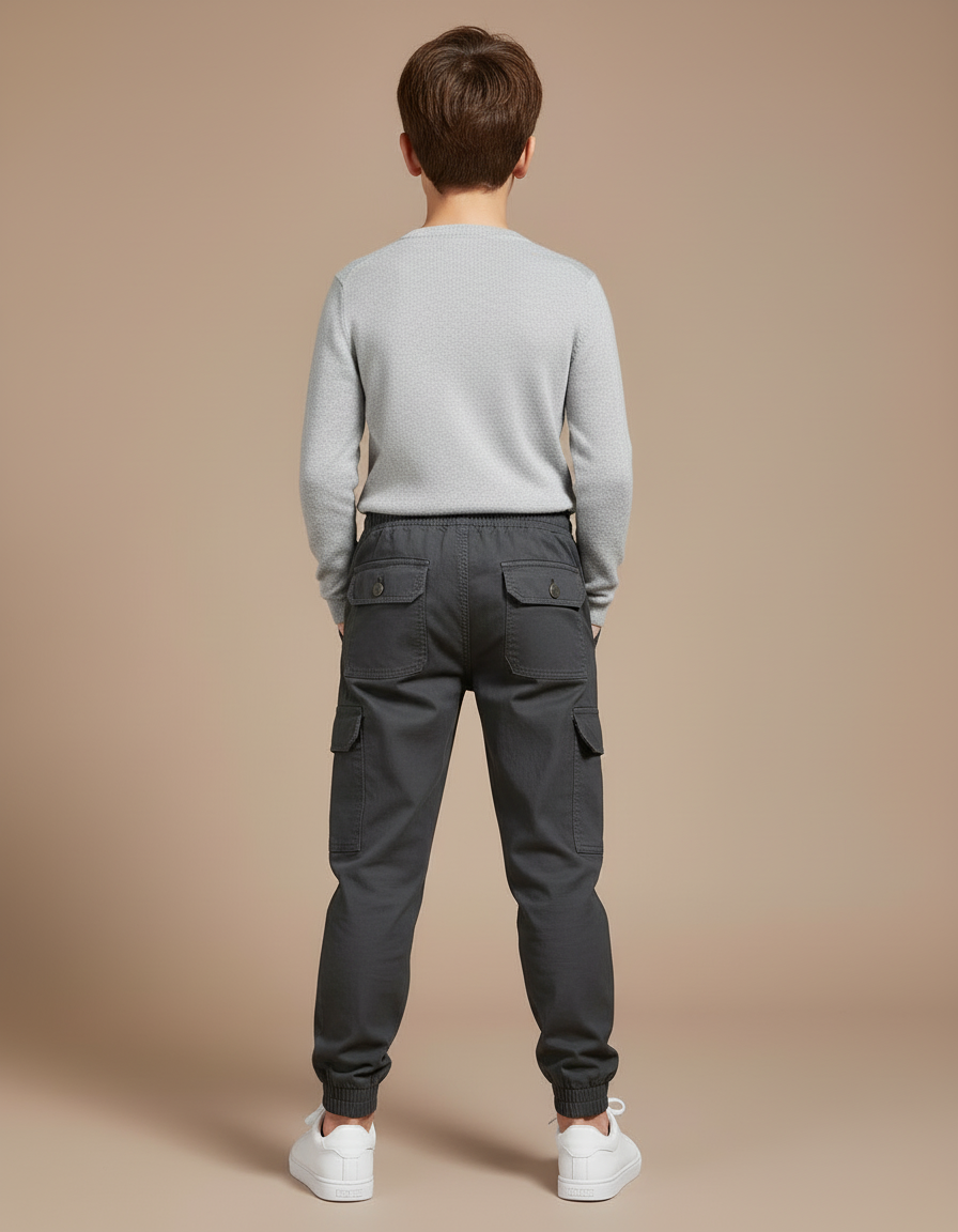 Pantalon Cargo Gris Chiné Coton Multipoches Enfant - vue 2
