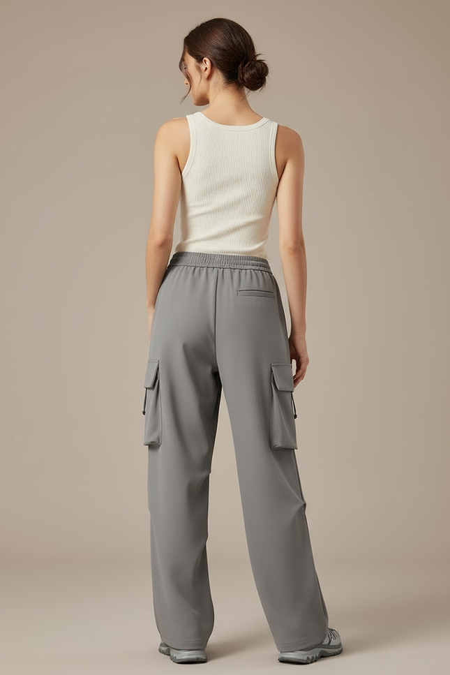 Pantalon Cargo Gris Ample Décontracté Sport Femme - Polyester - vue 2