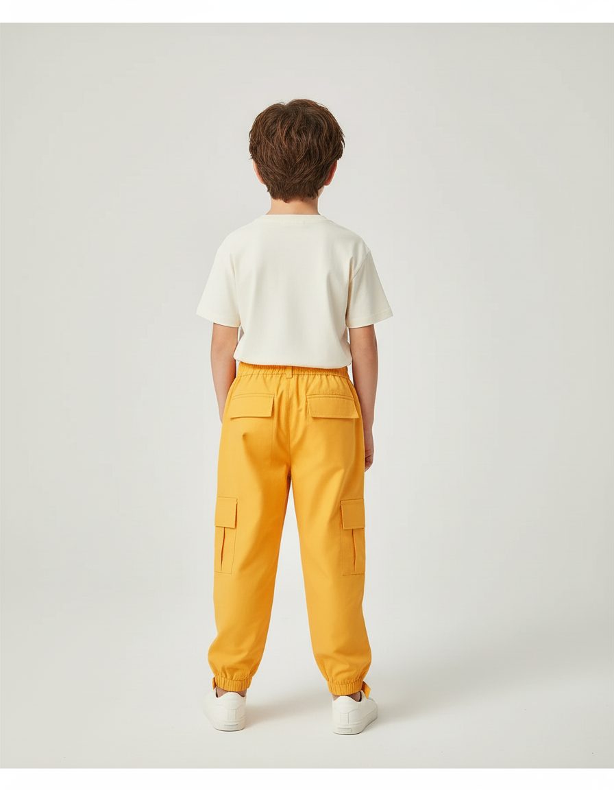 Pantalon Cargo Jaune Ample Poches Sangles Enfant - Toile - vue 2