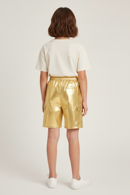 Pantalon Cargo Métallique Doré Brillant Fille Elastique - Simili cuir - vue 2