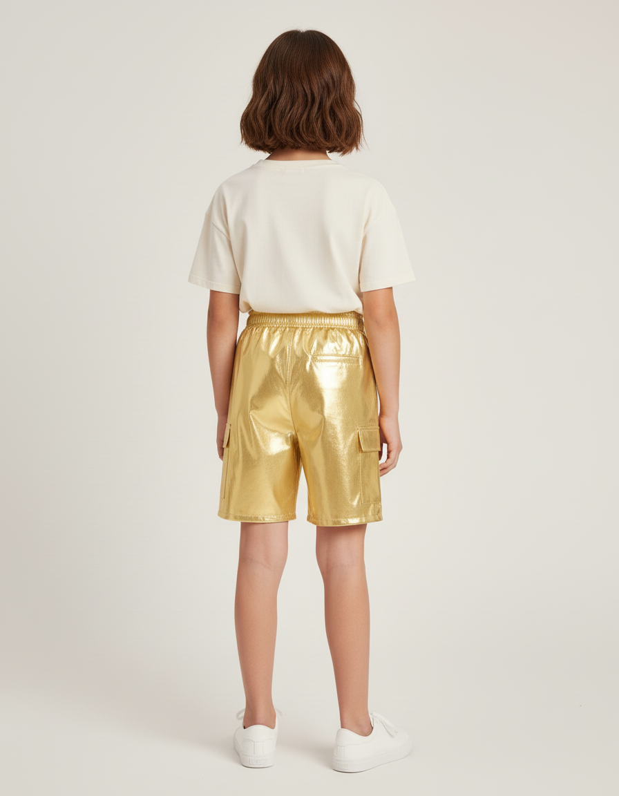 Pantalon Cargo Métallique Doré Brillant Fille Elastique - Simili cuir - vue 2