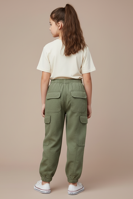 Pantalon Cargo Vert Kaki Ample Poches Enfant - Coton - vue 2