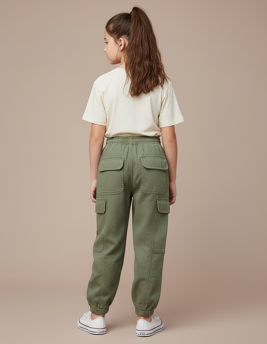 Pantalon Cargo Vert Kaki Ample Poches Enfant - Coton - vue 2