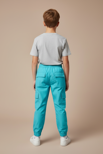 Pantalon Cargo Turquoise Ample Garçon Streetwear - Bleu Polyester - vue 2