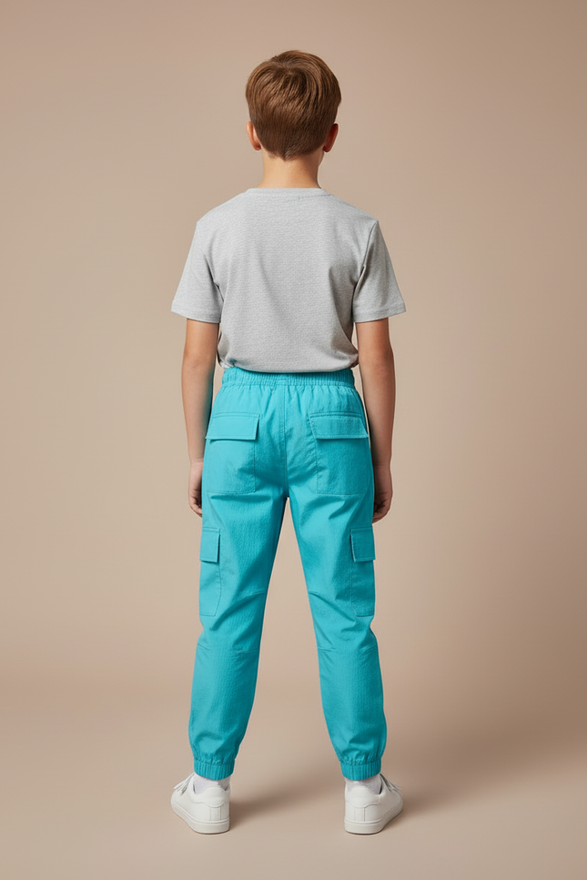 Pantalon Cargo Turquoise Ample Garçon Streetwear - Bleu Polyester - vue 2