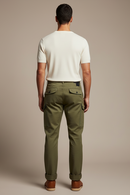 Pantalon Cargo Homme Vert Militaire HBT Ample - Kaki Gabardine - vue 2
