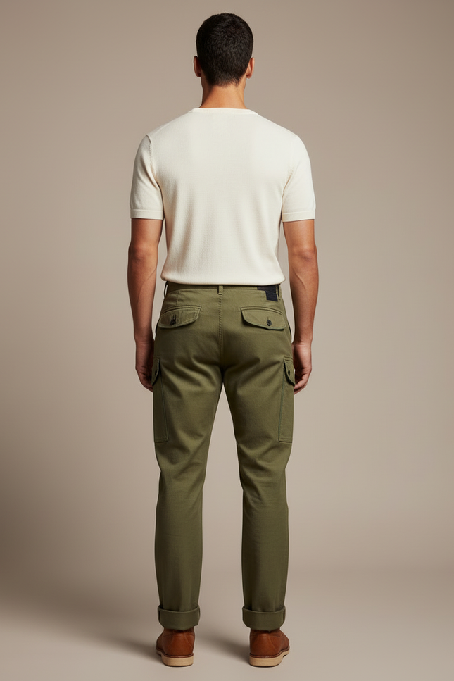 Pantalon Cargo Homme Vert Militaire HBT Ample - Kaki Gabardine - vue 2