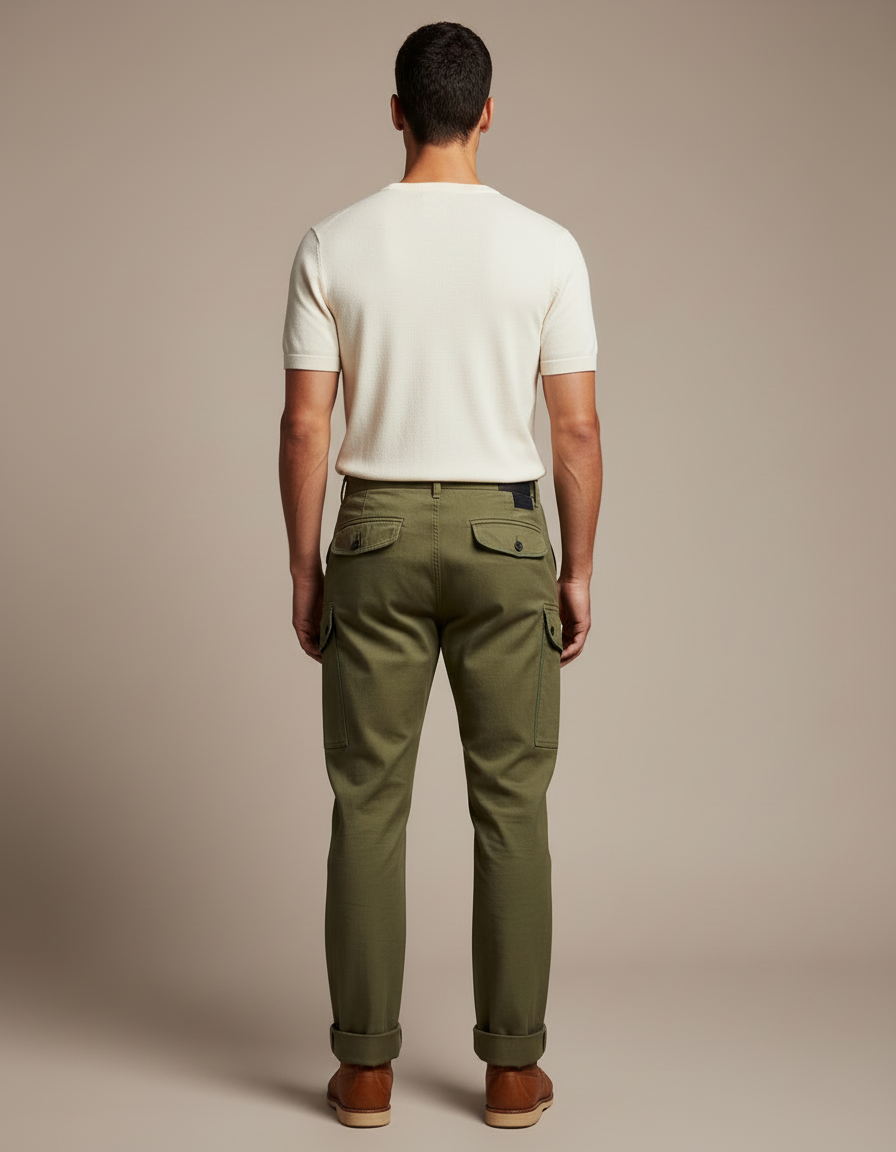 Pantalon Cargo Homme Vert Militaire HBT Ample - Kaki Gabardine - vue 2