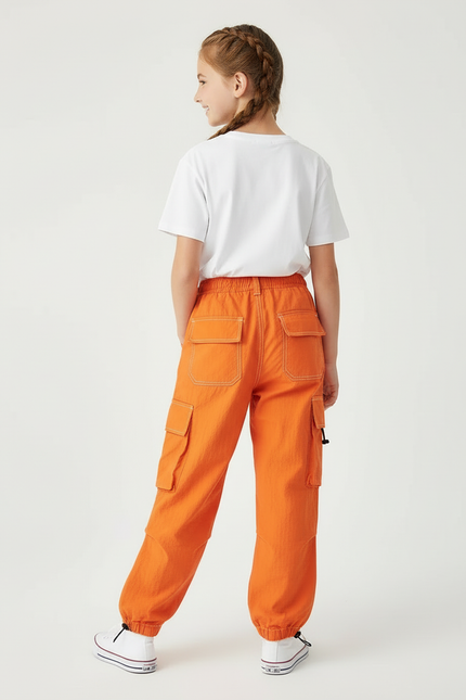 Pantalon Cargo Orange Ample Enfant Poches Jogger - Polyester - vue 2