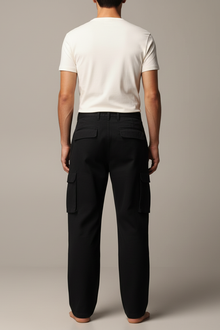Pantalon Cargo Noir Ample Décontracté Multipoches Homme - Toile - vue 2