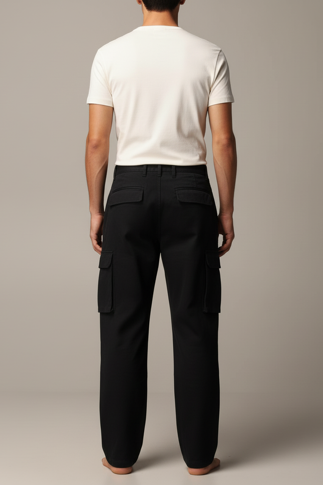 Pantalon Cargo Noir Ample Décontracté Multipoches Homme - Toile - vue 2