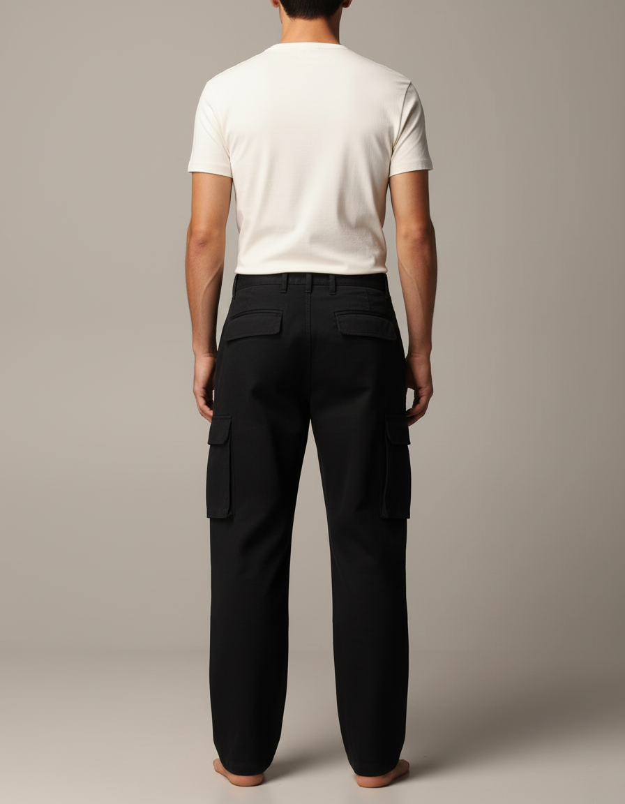 Pantalon Cargo Noir Ample Décontracté Multipoches Homme - Toile - vue 2