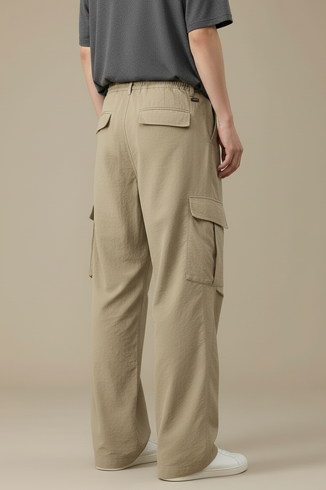 Pantalon Cargo Beige Ample Cordon Décontracté Homme - Polyester - vue 2