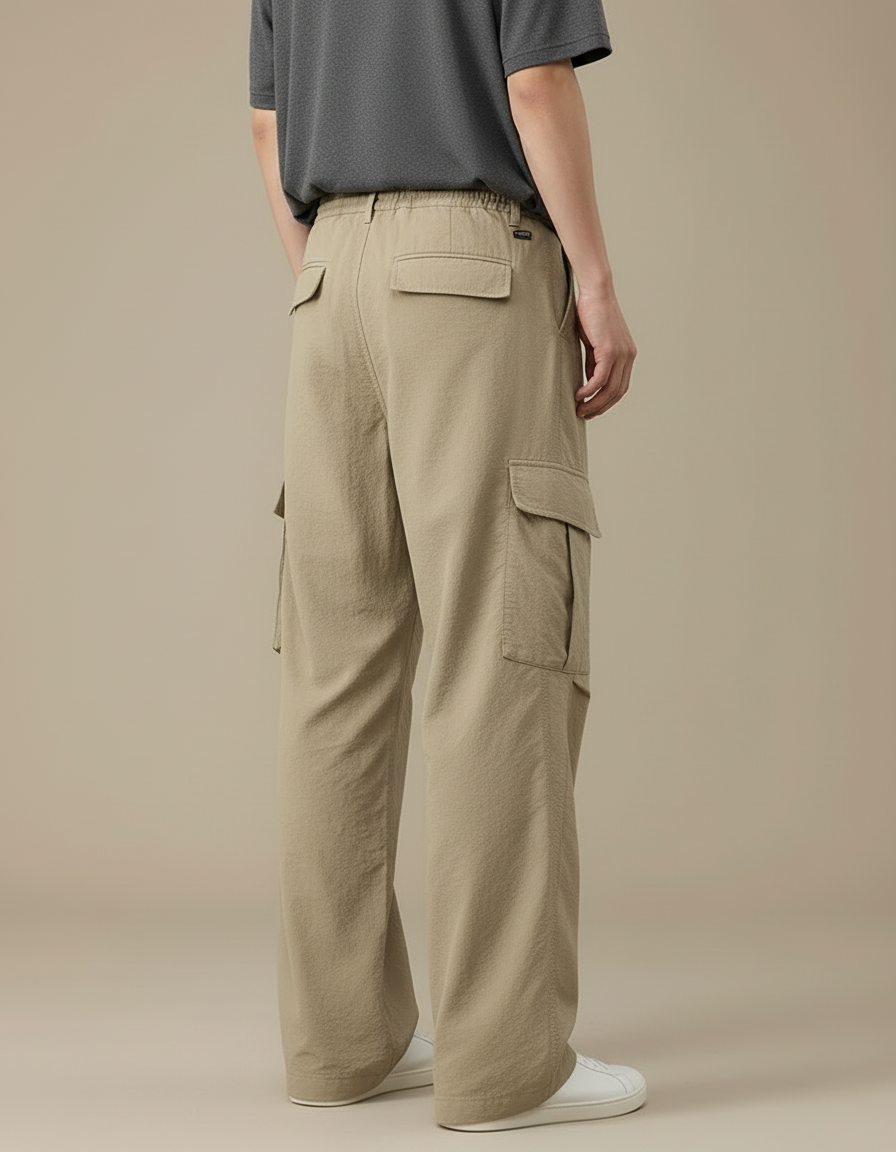 Pantalon Cargo Beige Ample Cordon Décontracté Homme - Polyester - vue 2