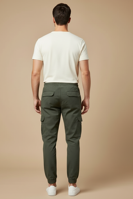 Pantalon Cargo Homme Vert Coton Décontracté Jogger - Kaki - vue 2