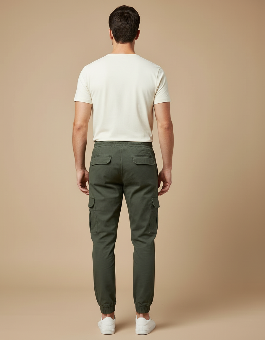 Pantalon Cargo Homme Vert Coton Décontracté Jogger - Kaki - vue 2