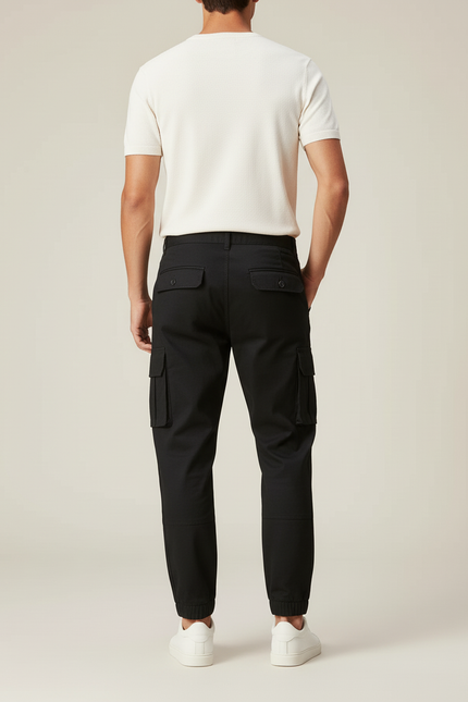 Pantalon Cargo Noir Coton Multipoches Homme Sportif - Toile - vue 2