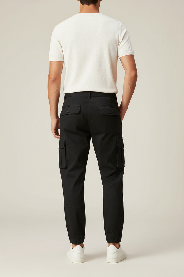 Pantalon Cargo Noir Coton Multipoches Homme Sportif - Toile - vue 2
