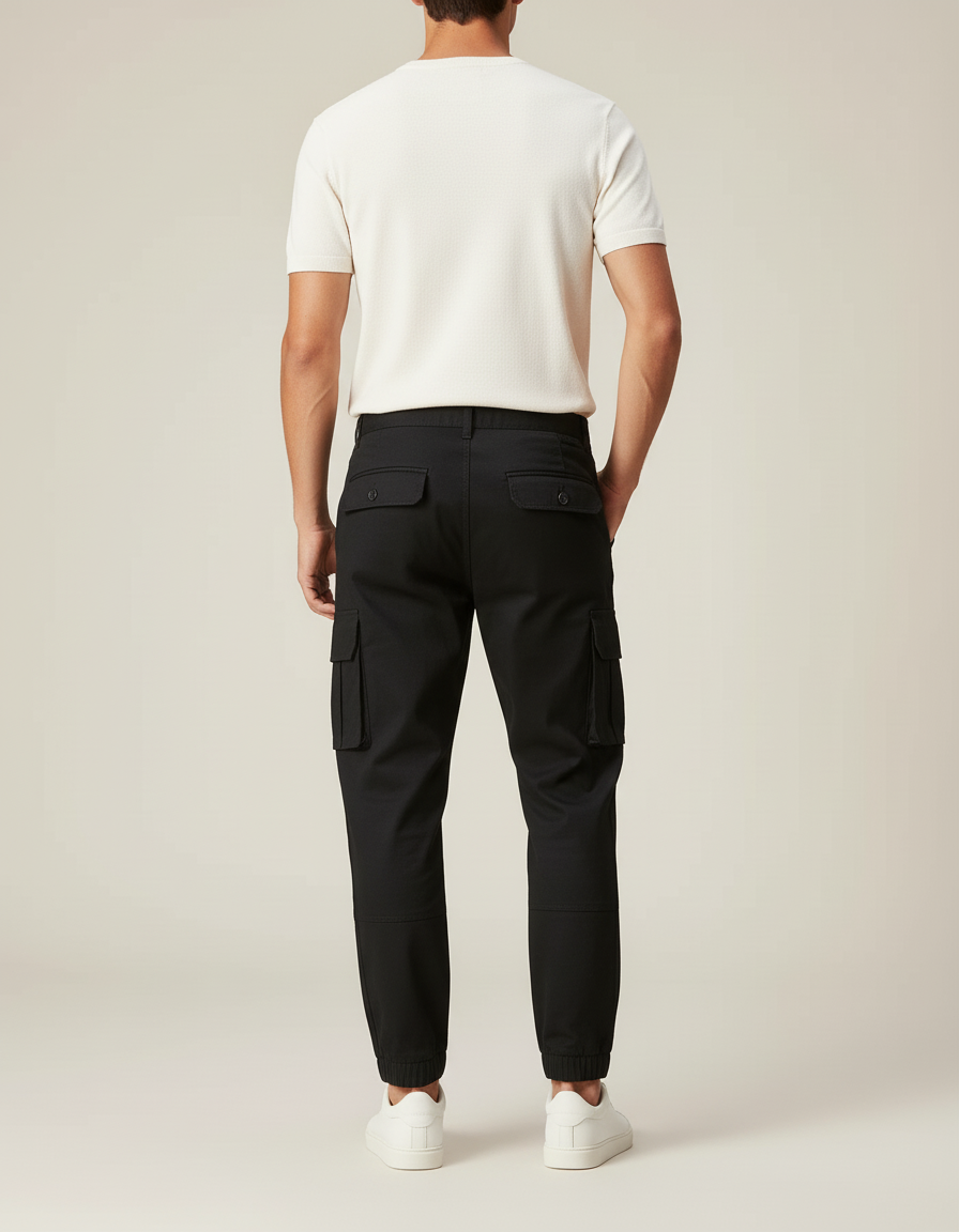 Pantalon Cargo Noir Coton Multipoches Homme Sportif - Toile - vue 2