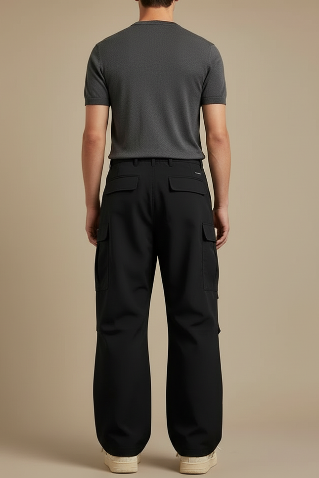 Pantalon Cargo Noir Ample Décontracté Ceinture Violette Homme - Polyester - vue 2