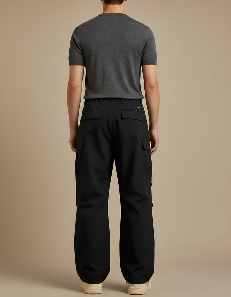 Pantalon Cargo Noir Ample Décontracté Ceinture Violette Homme - Polyester - vue 2
