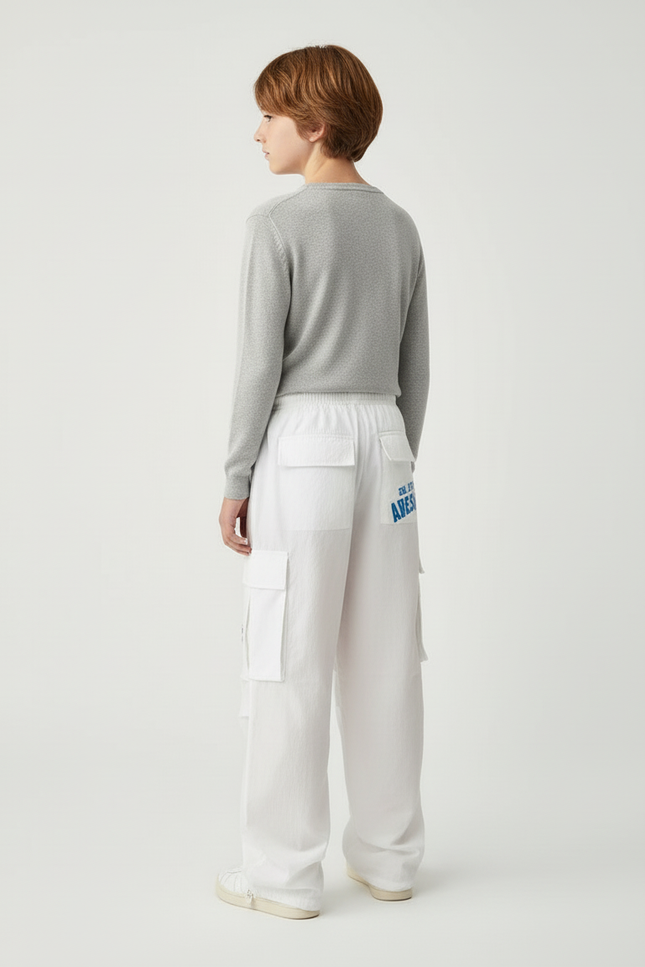 Pantalon Cargo Blanc Ample Imprimé Lettres Décontracté - Toile - vue 2